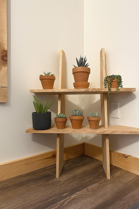 Tiered Hardwood Plant Ladder: Precision-Cut Corner/ Wall Gravity Stand in Solid Maple or Cherry