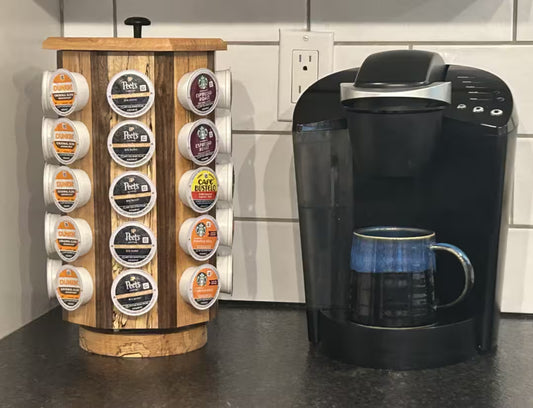 Precision-Built Wood K-Cup Storage Carousel: 40-Pod Rotating Organizer for the Modern Coffee Bar