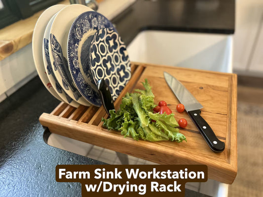 Customizable Over-the-Sink Workstation: Cutting Board & Drying Rack for Farmhouse or Undermount Sinks