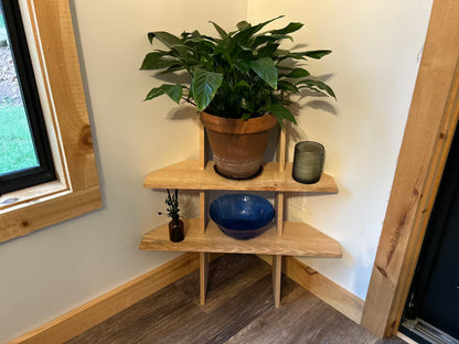 Tiered Hardwood Plant Ladder: Precision-Cut Corner/ Wall Gravity Stand in Solid Maple or Cherry