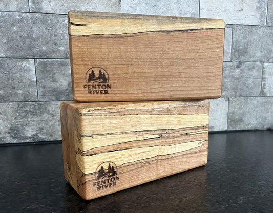 Luxury Spalted Maple | Cherry Yoga Block, Set of (2) Handcrafted Hardwood Support (9x5x3)