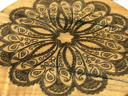 4 inch Hardwood Coasters with Mandala Engraving | Set of Four