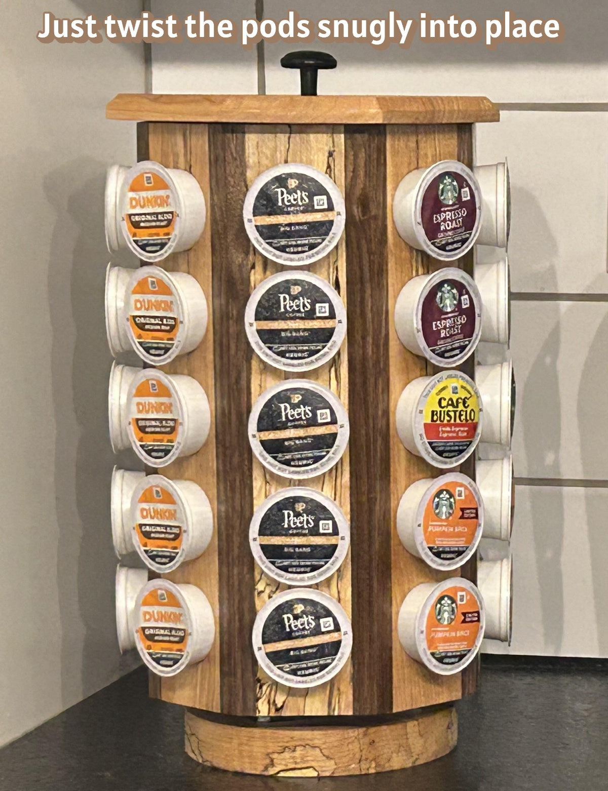 Precision-Built Wood K-Cup Storage Carousel: 40-Pod Rotating