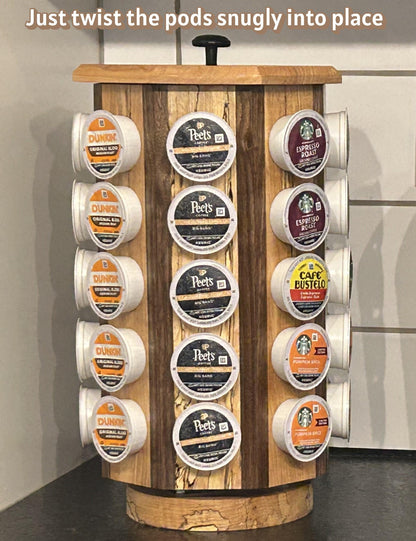 Precision-Built Wood K-Cup Storage Carousel: 40-Pod Rotating Organizer for the Modern Coffee Bar
