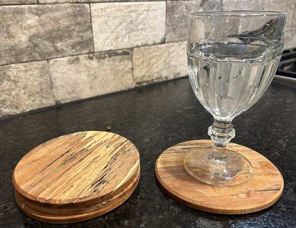 Spalted Maple or Cherry Coaster Set (4) | Handmade Customizable 6” Wood Drink Coasters | Fenton River Woodworks