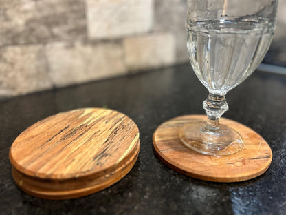 Spalted Maple or Cherry Coaster Set (4) | Handmade Customizable 6” Wood Drink Coasters | Fenton River Woodworks