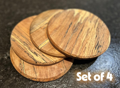 Spalted Maple or Cherry Coaster Set (4) | Handmade Customizable 6” Wood Drink Coasters | Fenton River Woodworks