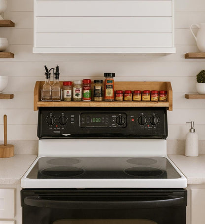 The Range-Top Series: Minimalist Solid Wood Spice Shelf | Utility stove shelf