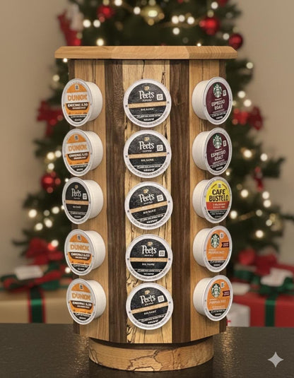Precision-Built Wood K-Cup Storage Carousel: 40-Pod Rotating Organizer for the Modern Coffee Bar