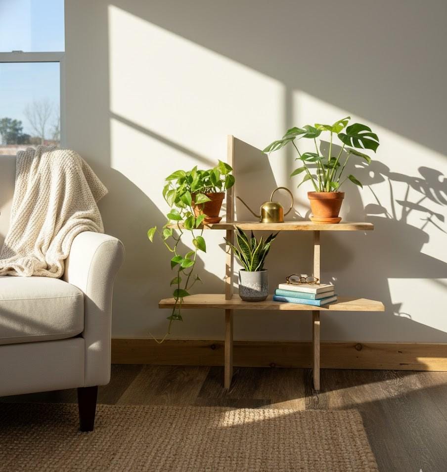 Tiered Hardwood Plant Ladder: Precision-Cut Gravity Stand in Solid Maple or Cherry