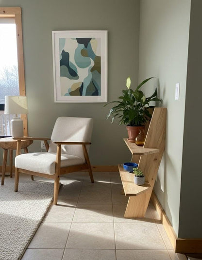 Tiered Hardwood Plant Ladder: Precision-Cut Corner/ Wall Gravity Stand in Solid Maple or Cherry