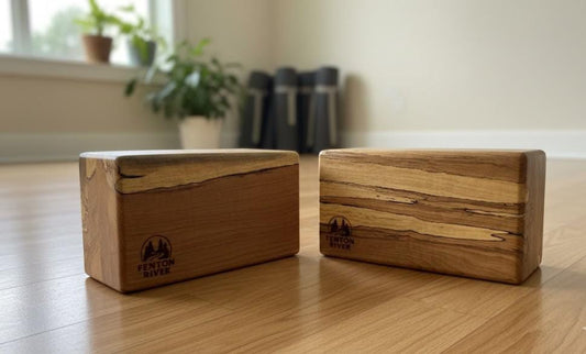 Luxury Spalted Maple | Cherry Yoga Block, Set of (2) Handcrafted Hardwood Support (9x5x3)