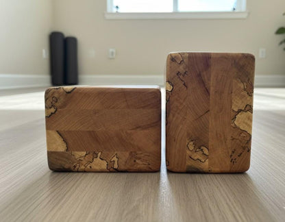 Luxury Spalted Maple | Cherry Yoga Block, Set of (2) Handcrafted Hardwood Support (9x5x3)