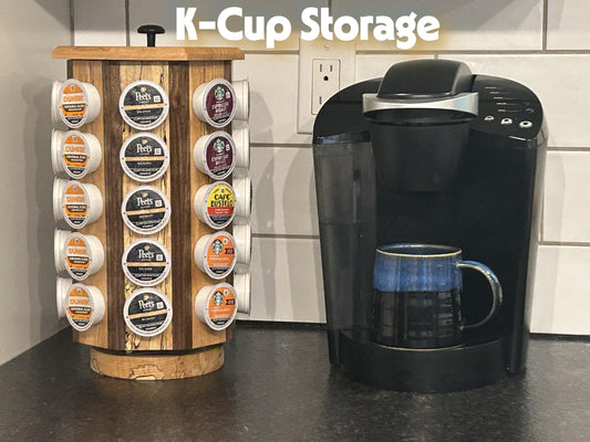 Precision-Built Wood K-Cup Carousel: 40-Pod Rotating Organizer for the Modern Coffee Bar