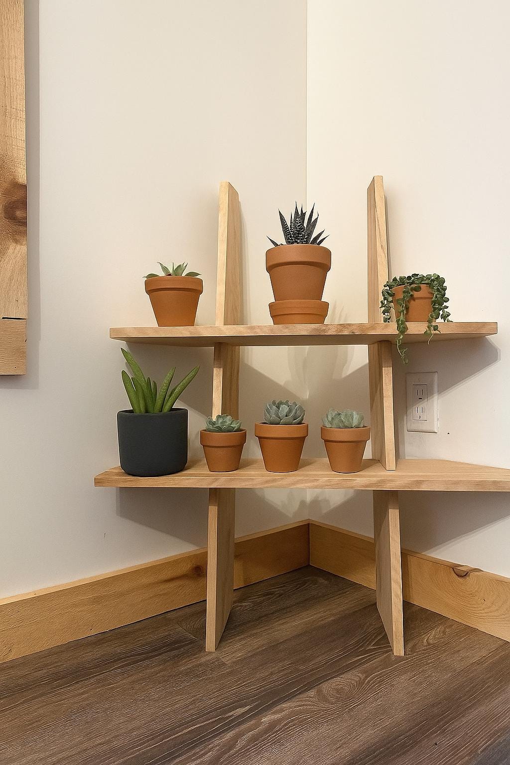 Tiered Hardwood Plant Ladder: Precision-Cut Gravity Stand in Solid Maple or Cherry